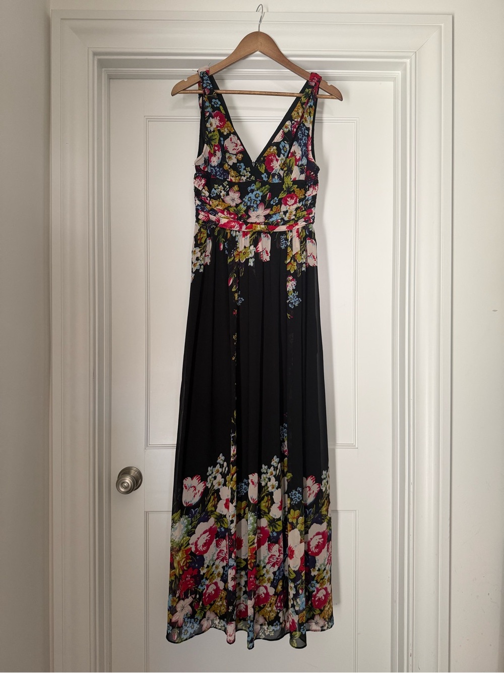 Ever Pretty Black Floral V-Neck Maxi with Multicolor Blooms